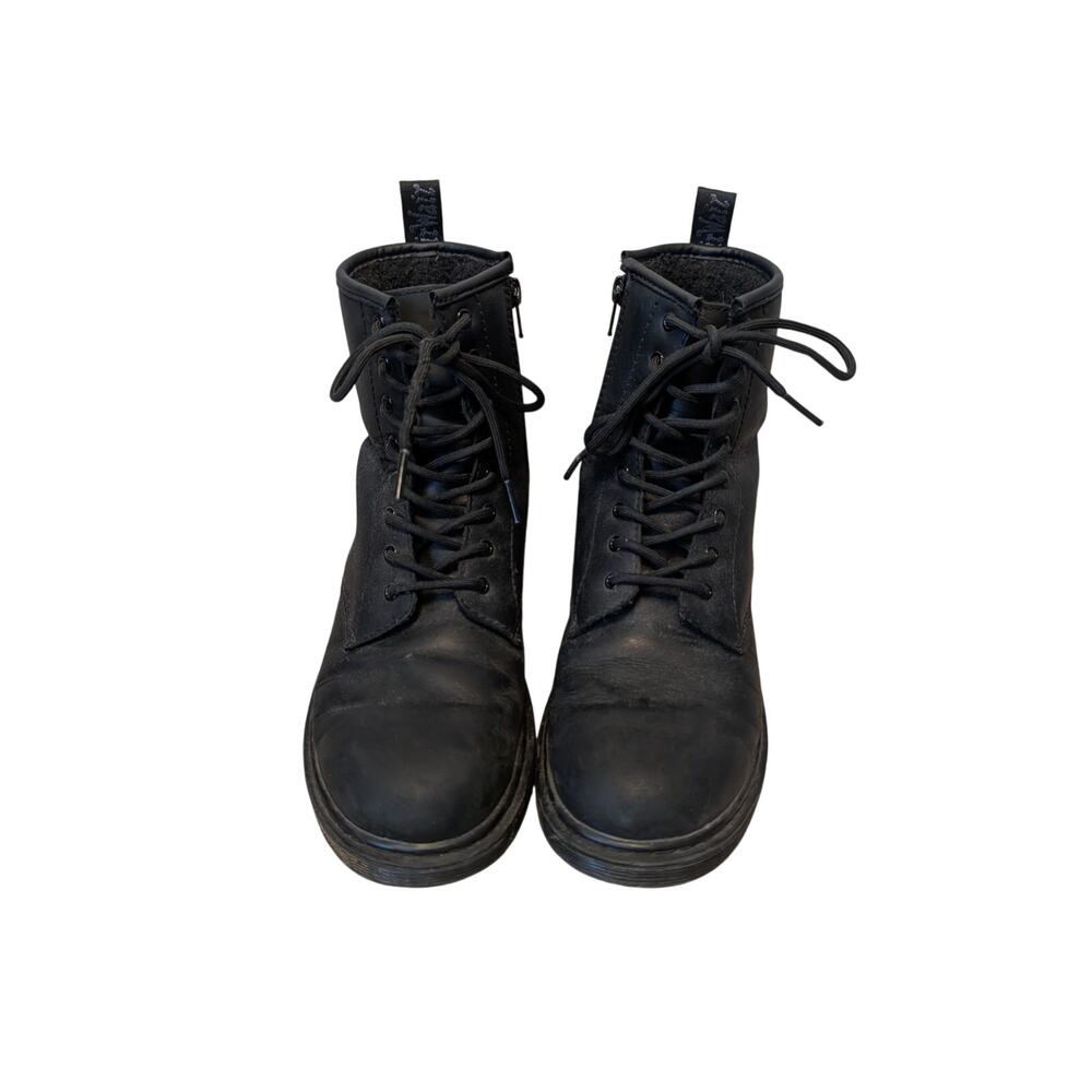 Dr Martens 1460 Serena Mono Women 7 Black Leather Faux Fur Combat Boots Side Zip